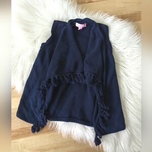 {Lilly Pulitzer} Girls Navy Sleeveless Open Front Tassel Sweater Vest